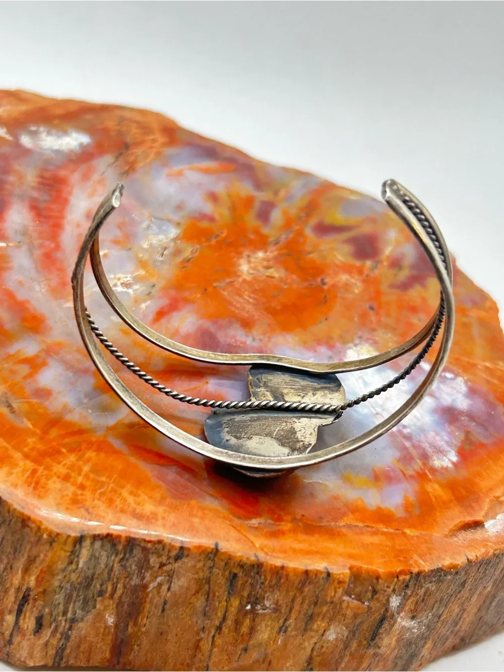 Southwest Sterling Silver Bangle Bracelet / Cuff, turquoise and coral stones